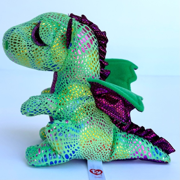 TY Beanie Boos Cinder The Green Dragon Glitter Textured Sparkling Plush Toy - Picture 2 of 8